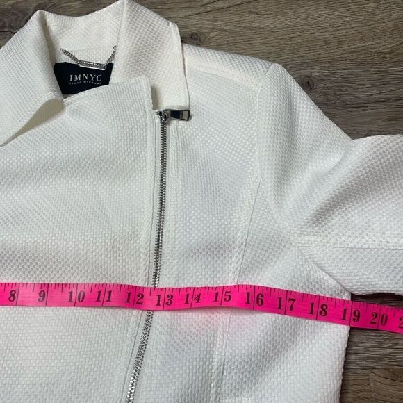 IMNYC Isaac Mizrahi White Jacket Size Small Full Zip Collared Motorcycle Texture - Picture 9 of 12
